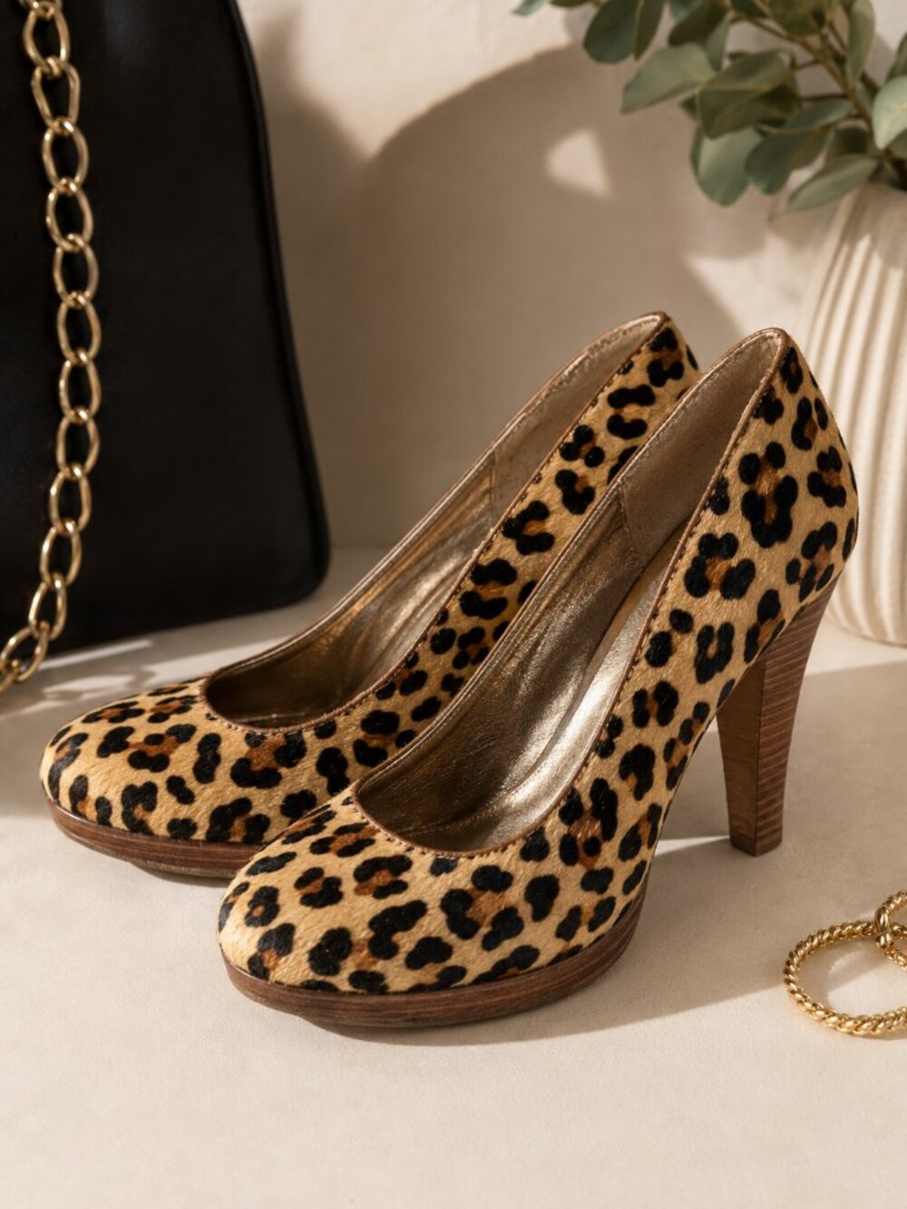 Y2K Leopard Platform Heels Chunky Calf Hair Pumps 7